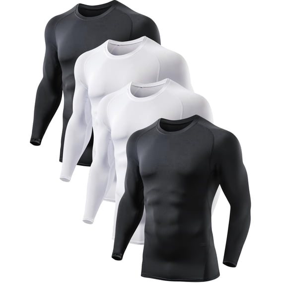 Alpinario Men's 4-Pack Raglan Long Sleeve Compression Shirts Quick Dry Athletic Baselayer, Black/White, L