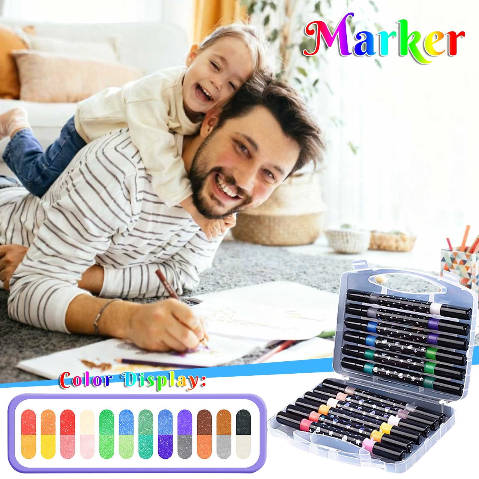YZEGDCH 12Pcs Glitter Double-sided Markers Pen: 24 Glitter Colors Metallic Shimmer Marker Fine Tip Water-based Ink for Kids Adults DIY Crafts Greeting Birthday Cards Making Mugs Wood, Birthday Gifts