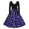 thumbnail image 2 of Womens Halloween Dress Pumpkin Costume Dresses Vintage Bat Print Dress A Line Dress Halloween Themed Plus Size Clothes Dark Purple 5XL, 2 of 6