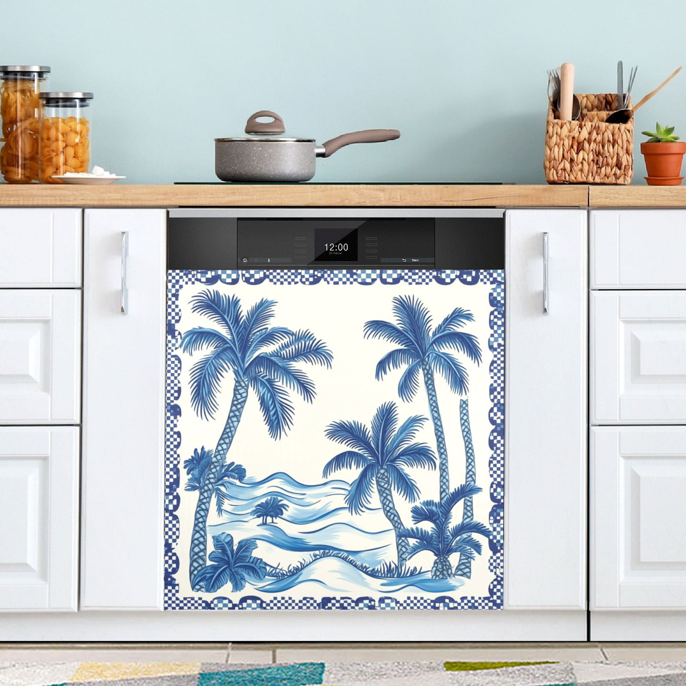 Dishwasher Magnetic Sticker 23x26 Inch Refrigerator Magnetic Sticker Washing Machine Magnetic Sticker Kitchen Panel Magnetic Sticker Home Decor Blue Tree by The Sea