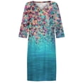 thumbnail image 4 of Pntutb Robe de Mode pour Femmes Robe à Manches 3/4 Mode Fleurs Imprimées Taille Robe d'Été Col en V Longueur Genou, 4 of 5