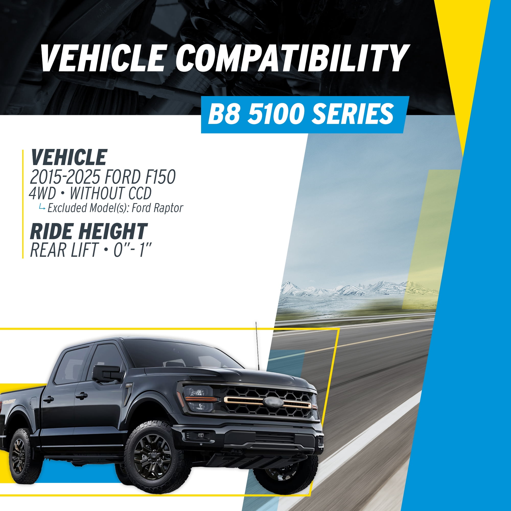 Bilstein Pair of Rear B8 5100 Series Shocks Compatible with 2015-2025 F150 4WD w/o CCD with 0-1" Rear Lift excl. Raptor Models