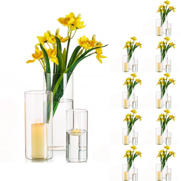 Glasseam Clear Glass Cylinder Hurricane Candle Holder Vases Set of 30 (6"+7.8"+ 10"High