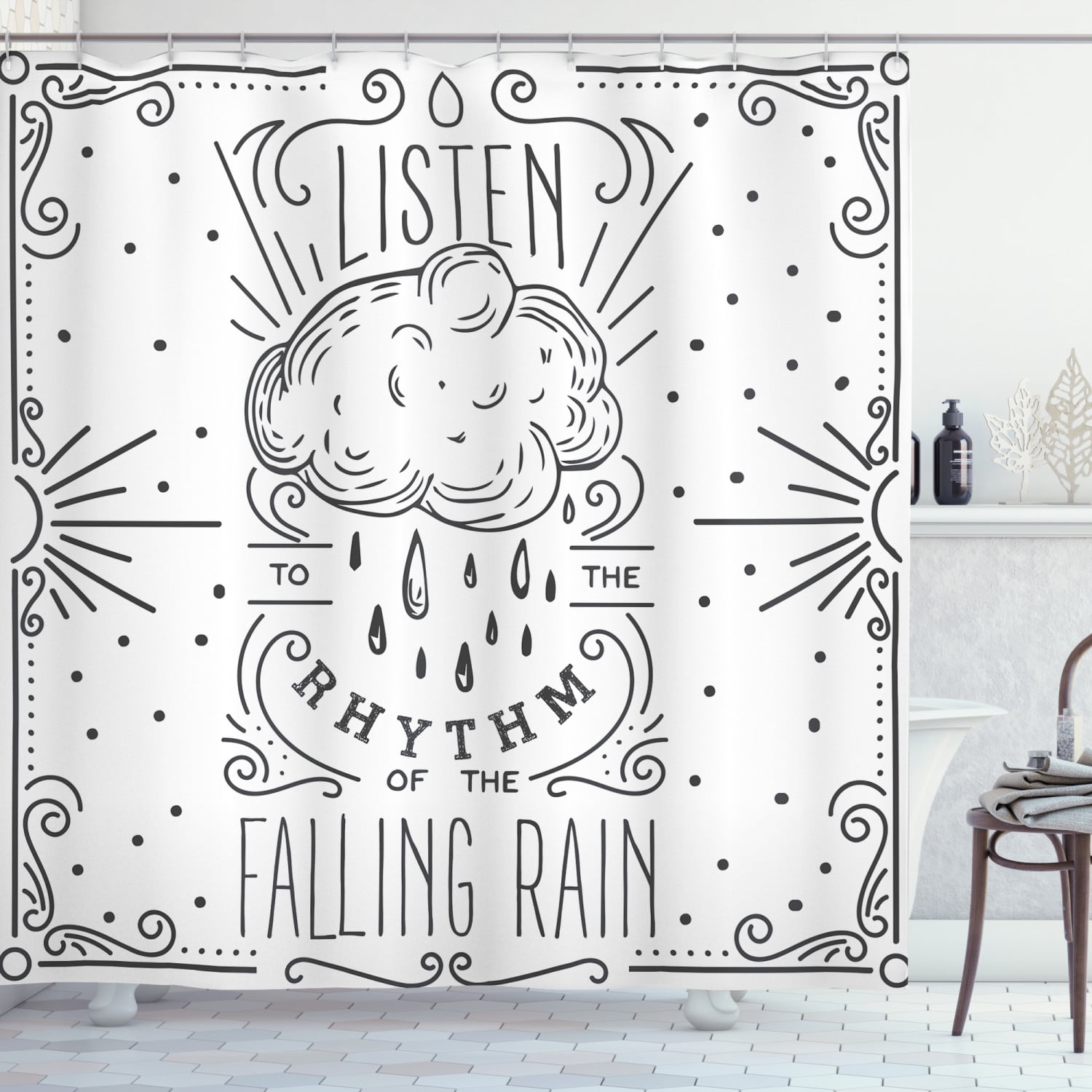 Details about   Quote Shower Curtain Rhythm of Falling Rain Print for Bathroom 