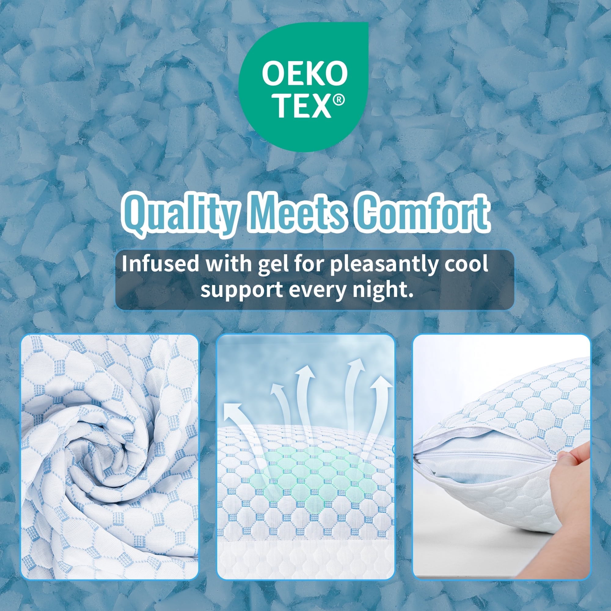 Adjustable Cooling Memory Foam Pillow for Sleeping, Breathable Shredded Foam Bed Pillow with Washable Cover, Soft Support Pillow for Side Back Stomach Sleepers, Ideal for King Size Mattresses
