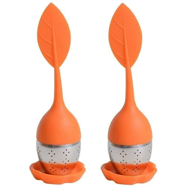 Tea Leaf Infuser/Tea Strainer/Silicone Tea Infuser- Super Cute Silicone Loose Leaf Herbal Tea Strainer for Large and Small Mug Cup - Set of 2 Infusers Orange