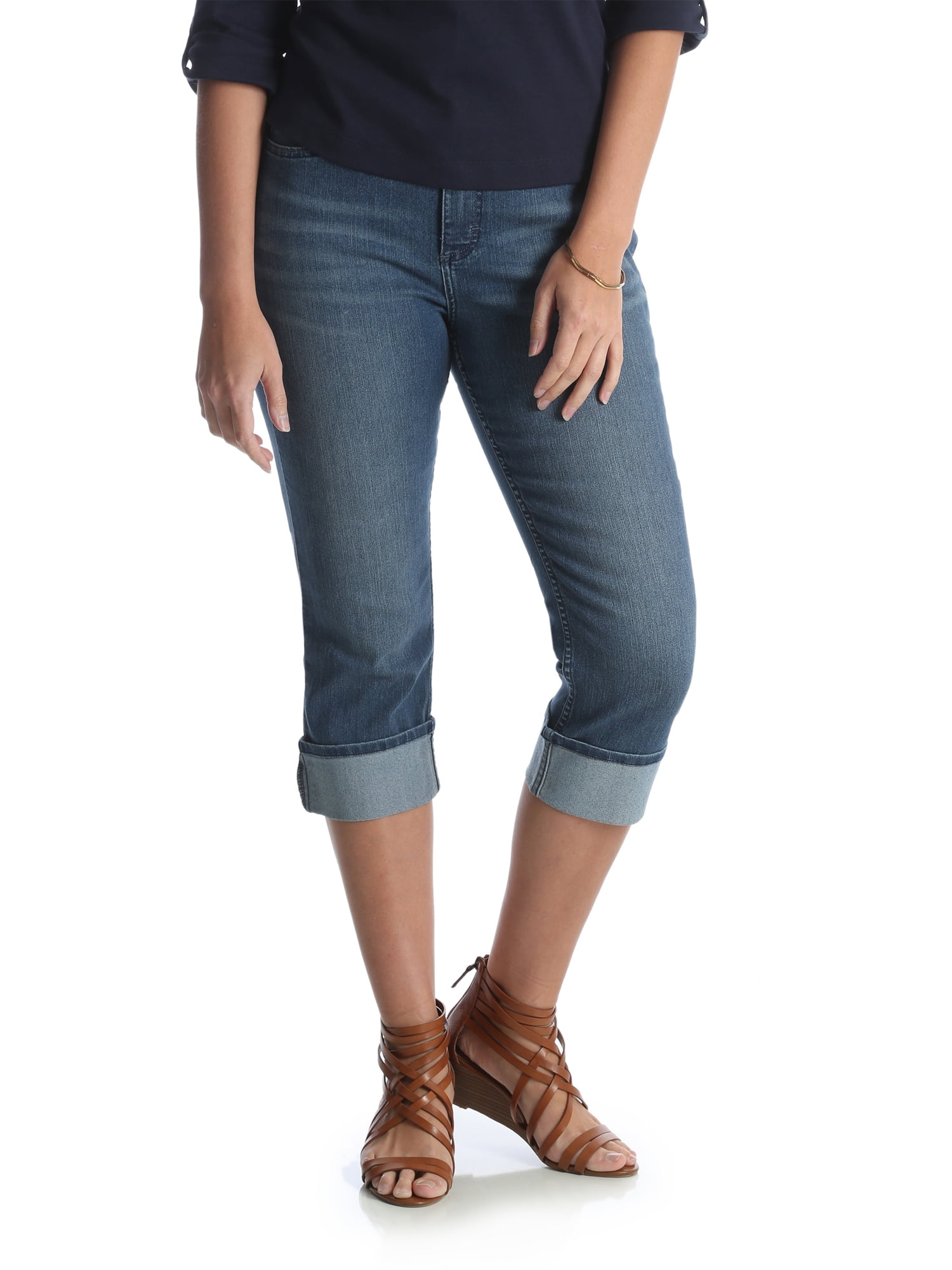 Women's denim cuffed curvy capri