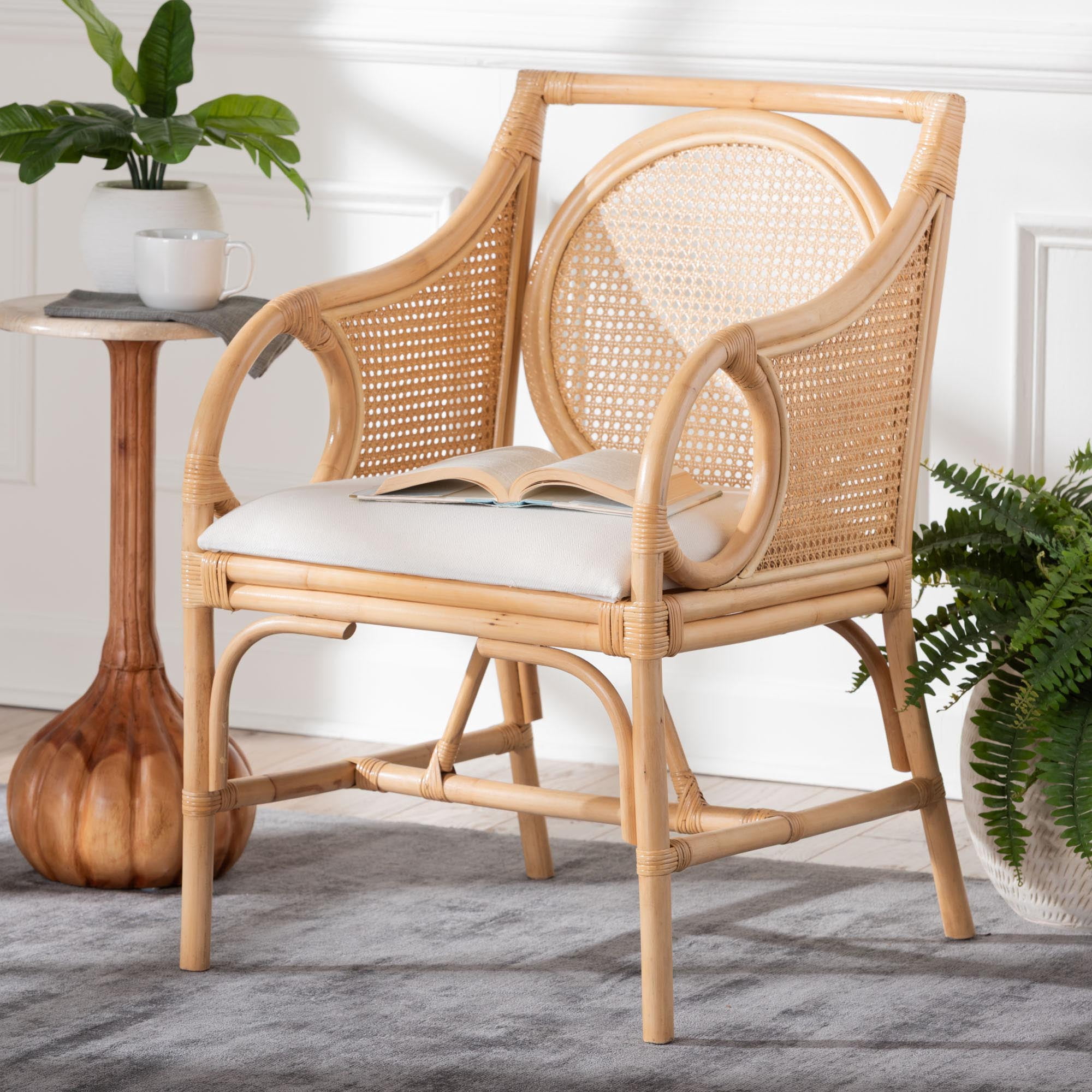 bali & pari Matt Boho Armchair, Natural Rattan