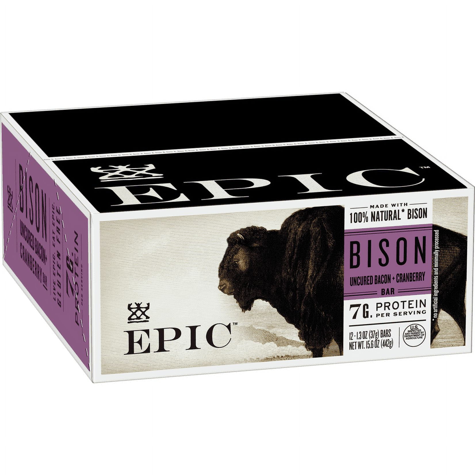 EPIC Bison Bacon Cranberry Bars, Grass-Fed, Paleo Friendly, 1.3 oz Bars, 12  ct