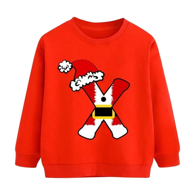 Tranfacy Hauts à Manches Longues pour Garçons et Filles, Chandail d'Automne pour Filles, Haut Ample Décontracté à Col Rond Imprimé Lettres Anglaises de Noël pour Enfants