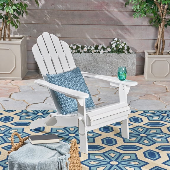 Zinkitool Acacia Wood Folding Adirondack Chair, with All-Weather Design, White, 35.5 X 29 X 37 in
