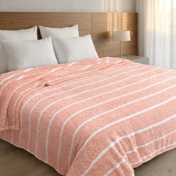 Regal Living Ultra Soft Plush Throw Blanket , Peach Pink , Full/ Queen Size , 90" x 90”