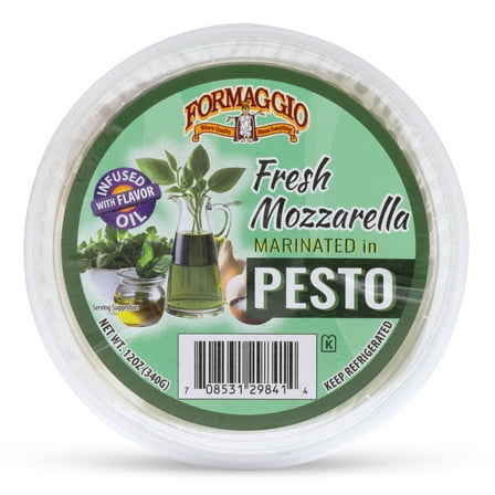 Formaggio Cheese Refrigerated Marinated Mozzarella Balls in Pesto, 12 oz Tub