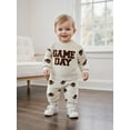 thumbnail image 5 of Loicainy Toddler Baby Boy Fall Spring Outfits 6 12 18 24 Months 2T 3T Letter Embroidery Long Sleeve Round Neck Pullover + Elastic Waist Football Print Pants 2 Pcs Clothes Set, 5 of 10