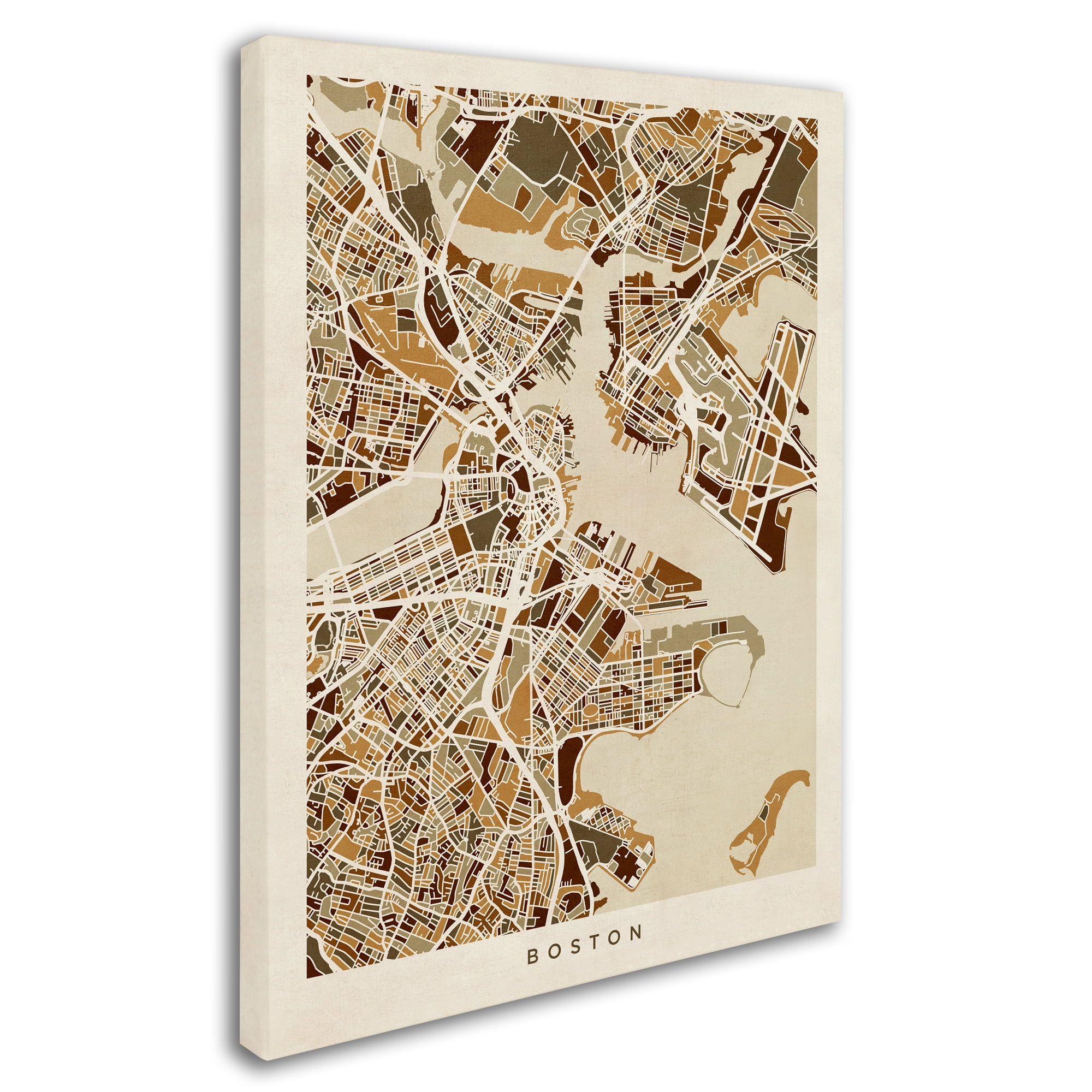 Trademark Fine Art "Boston MA Street Map Brown" Canvas Art by Michael Tompsett