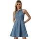 thumbnail image 1 of Vestidos de mezclilla para mujer Vestido camisero con botones y cuello halter Azul Claro XS, 1 of 5