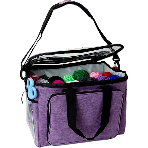 Purple Knitting Bag, Yarn Tote Crochet Storage Organizer Case, 16 x 10.