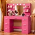 thumbnail image 7 of Vineego Vanity Desk with Adjustable Lighted Mirror, Vanity Table Set with Drawers & Storage Shelves, Makeup Vanity for Bedroom Dressing Room, Deep Pink, 7 of 7