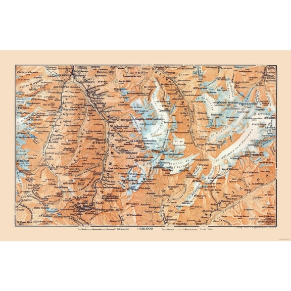 Historic Map - Val d' Entremont Switzerland Italy - Baedeker 1921 - WallArt