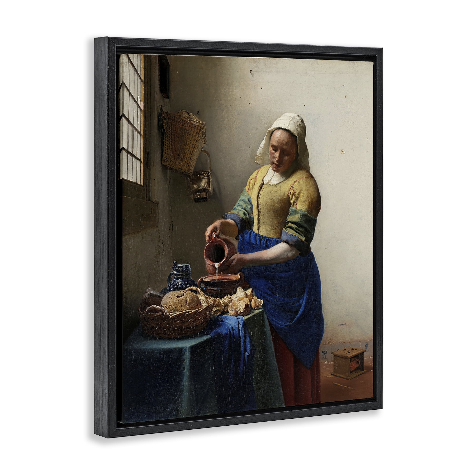 Stupell Industries Classical Vermeer The Milkmaid People Painting Black Floater Framed Canvas Art Print Wall Art, 25 x 31