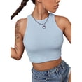 thumbnail image 4 of Liacowi Women Sleeveless Vest Top Solid Crew Neck Rib Crop Top Basic Slim Fit Tee Summer Casual Tank Tops, 4 of 6