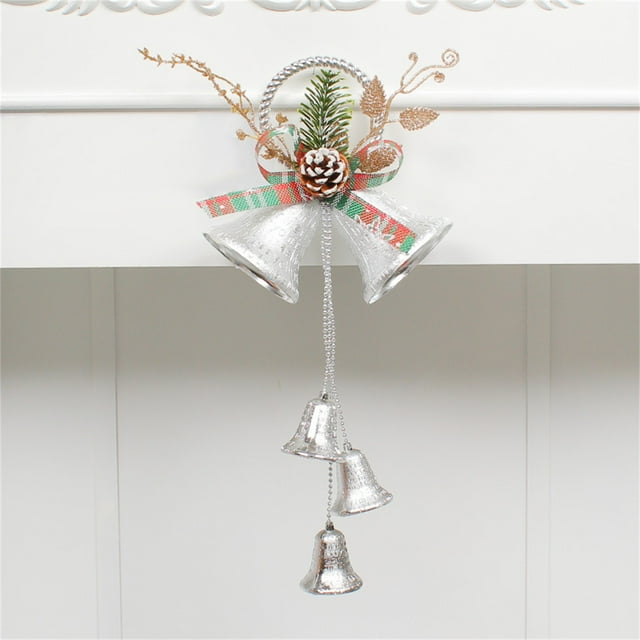 Bells Christmas Tree Decorations Shopping Mall Window Holiday Double Hanging Ornaments, metal rolling frame, double tier hanging, sparkling LED lights, foldable design, durable plastic