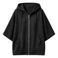 thumbnail image 4 of Yigetop Women's Oversized Batwing 3/4 Sleeve Zip up Hoodie Tops Loose Lightweight Jacket with Pockets Casual Outerwear for Daily Street Weekend Wear Black L, 4 of 6
