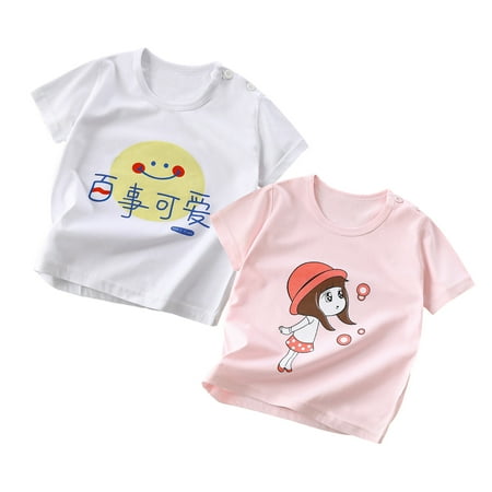 

Phenas Toddler Girls 2-Pack Cartoon Short Sleeve Crewneck T-shirts Cotton Top Tee Size 2-6 Years
