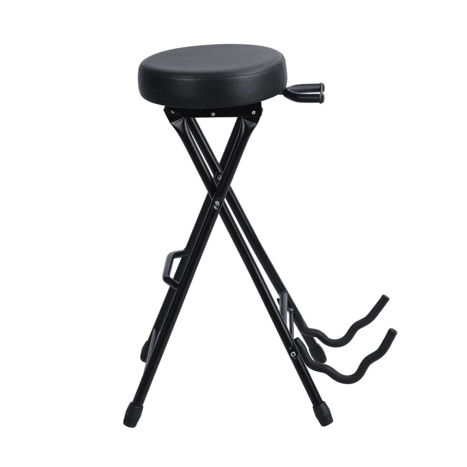 Koiauber Guitar Stool with Padded Seat,Collapsible Chair with Guitar Stand,Retractable Hook,Adult Portable Folding Stool