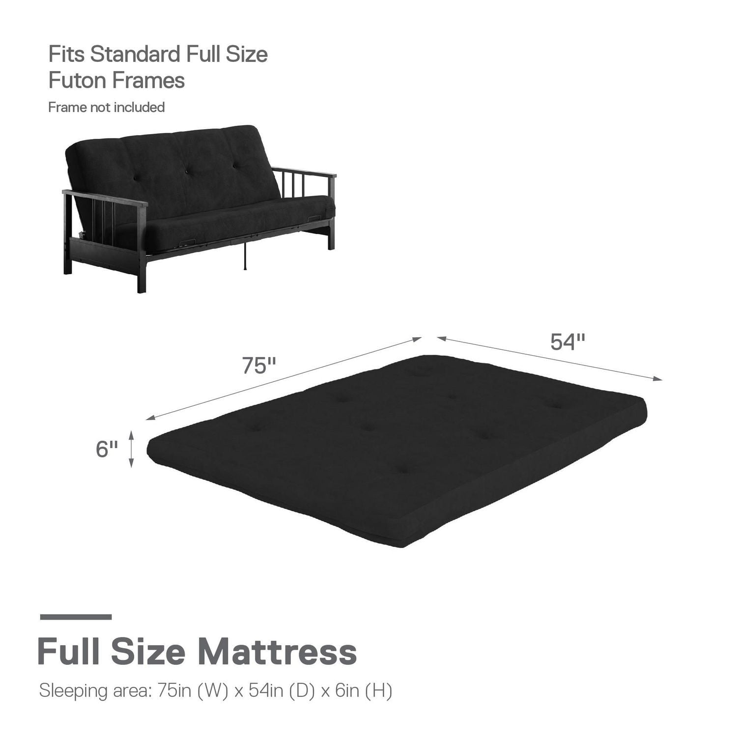 Kali 6 inch Thermobonded High Density Polyester Fill Futon Mattress, Full