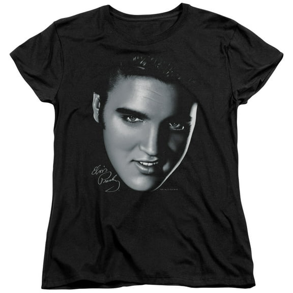 Trevco ELV290-WT-1 Elvis Presley & Big Face Womens Short Sleeve T-Shirt, Black - Small