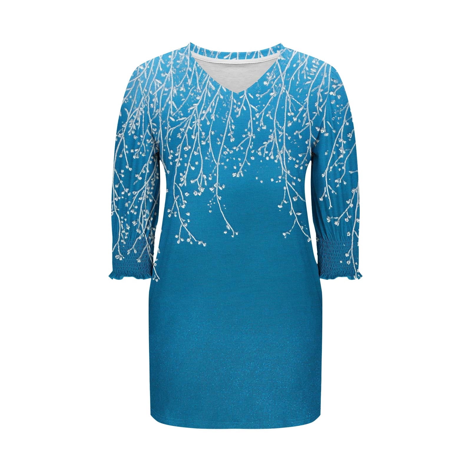 Oplxuo A-Line Casual Mini Dress for Women Smocked Cuff 3/4 Sleeve Loose V Neck Swing 2025 Fall Dresses with Pockets