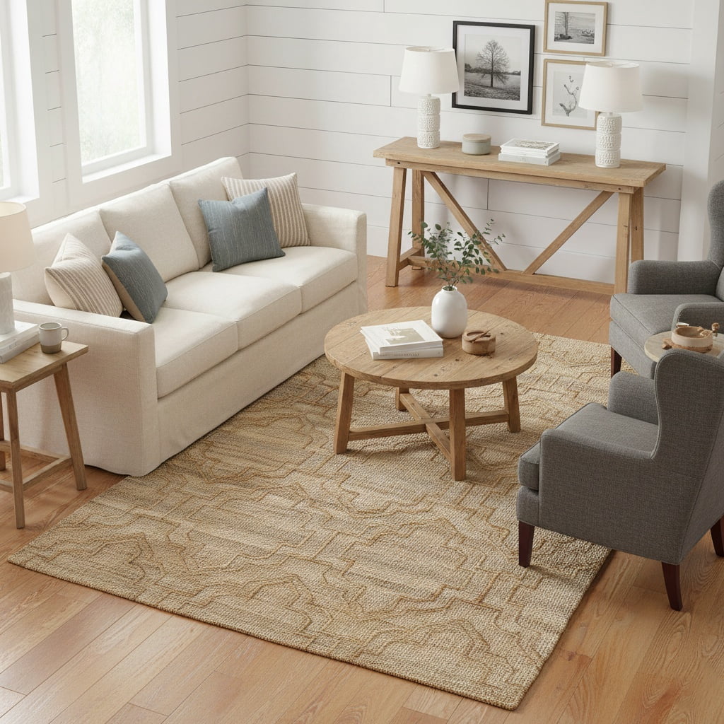 Ox Bay Nel Trellis Modern Hand-Woven Jute Indoor Area Rug, Natural, 5' x 7'9"