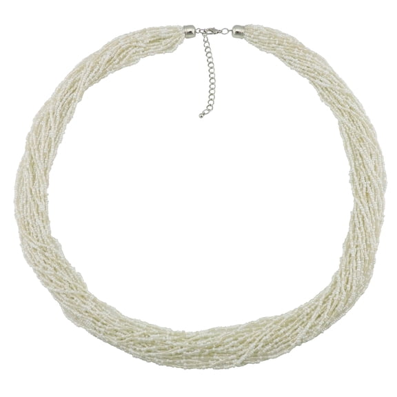 Bocar Long Multiple Strand Handmade Beaded Statement 33" Necklace for Women (NK_10235_cream)