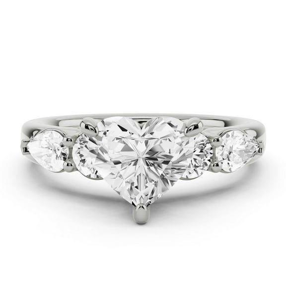 Lina Jewel 2.13 Ct Heart Cut Diamond 5 Stone Ring for Her - Solitaire with Accent Diamonds in 14K White Gold Plated Setting - Engagement and Anniversary Ring for Women - Lab-Created Simulated Diamond