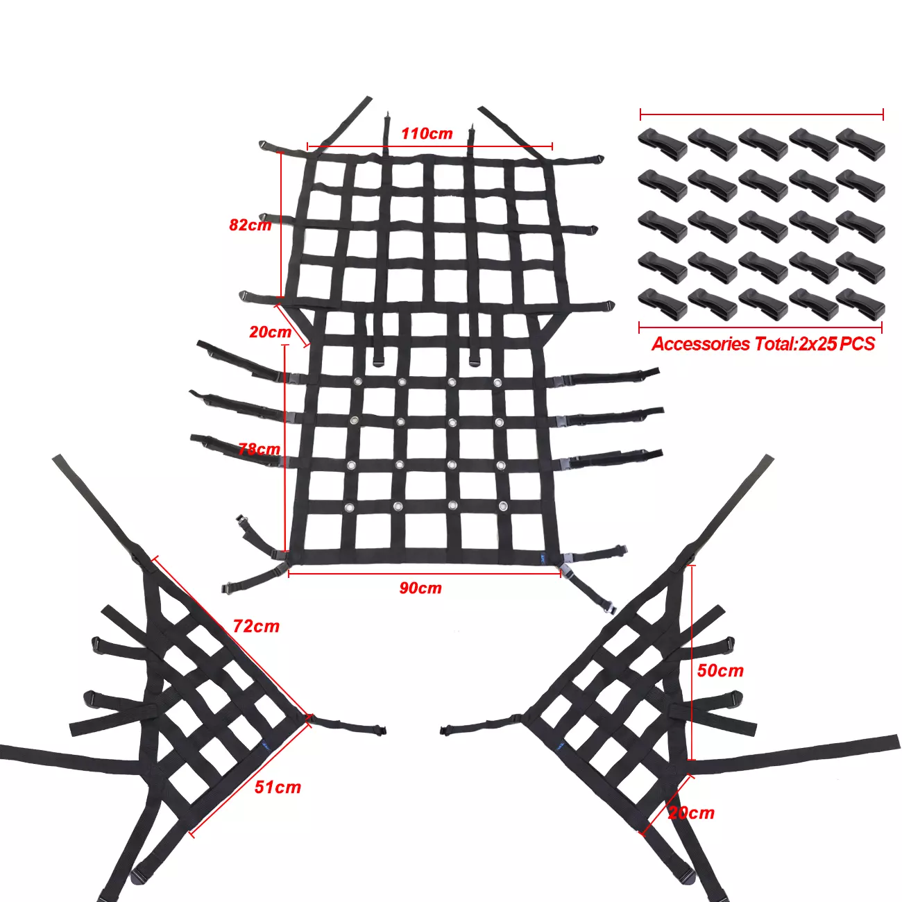 Mesh Cargo Net Storage Restraint System Accessory Compatible With For 2007-2018 Jeep Wrangler JK 4 Door(4PCS)
