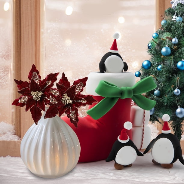Adornos navideños, adornos navideños, regalos navideños, flores de Navidad, polvo de terciopelo, flores de simulación, adornos navideños para árbol de Navidad, colgantes de terciopelo