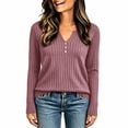 thumbnail image 3 of LWFFDAW Ribbed Knit Fall Sweaters for Women Long Sleeve Dressy Casual Button Henley Sweaters Lightweight Soft Loose Pullover Sweater, 3 of 6