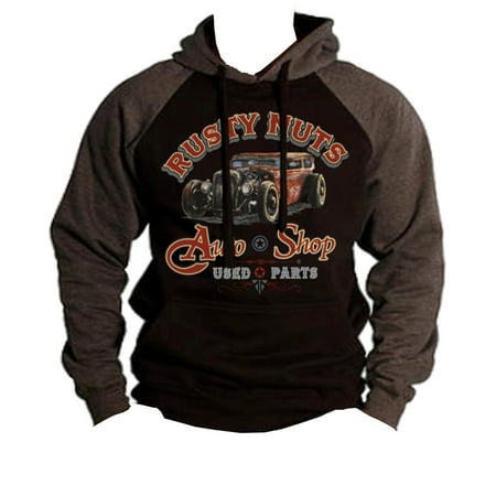 Baseball Sweater - Men's Rusty Nuts Auto Shop Black/Charcoal Raglan Baseball Hoodie Sweater Medium Black