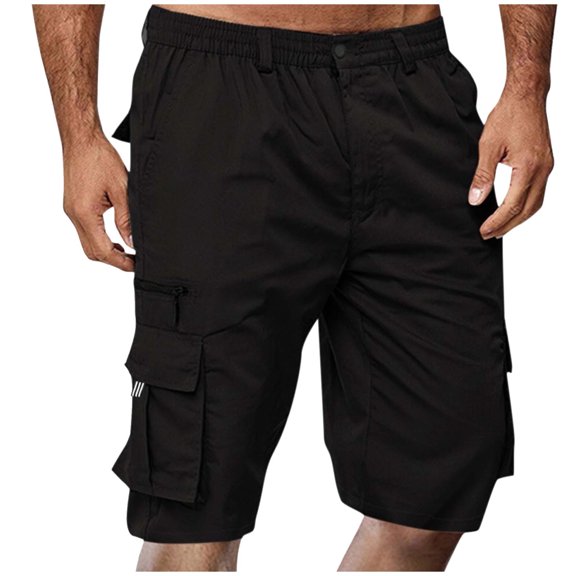 GHSOHS Cargo Shorts for Men Summer Zipper Fly Casual Shorts Cropped Pants Lightweight Work Long Shorts Big and Tall Cargo Shorts with Multi Pockets,Black 3XL