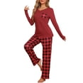 thumbnail image 4 of INSPIRE CHIC Women's Pajamas Set Long Sleeve Plaid Soft Pajamas Lounge Sets with Pockets L Red, 4 of 6
