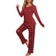 thumbnail image 4 of Conjunto de pijamas de mujer INSPIRE CHIC de manga larga, pijamas de cuadros suaves, conjuntos de lounge con bolsillos XS rojo, 4 of 6