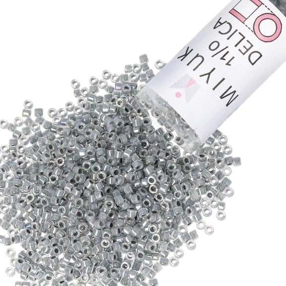 Miyuki Delica Seed Beads – Size 11/0 (1.6 mm), DB0081, Dark Gray-Lined AB, 7.2 g, Approx. 1440 Beads
