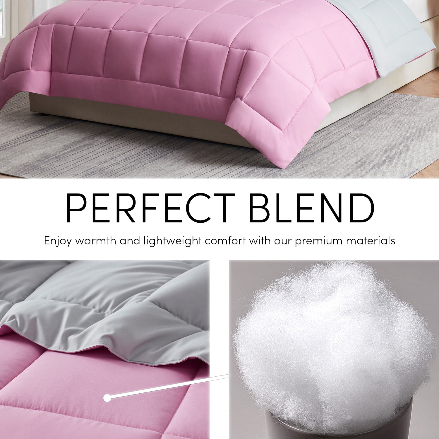 Nestl Queen Comforter Set, 3 Piece Bed in a Bag, Reversible Down Alternative Bedding Set, Pink & Light Gray