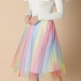 thumbnail image 4 of Yuanlong Womens Midi Skirts Elastic Waist Rainbow Tulle Skirts Carnival Party Holiday Cute Float Pleated Skirts For Lady, 4 of 5