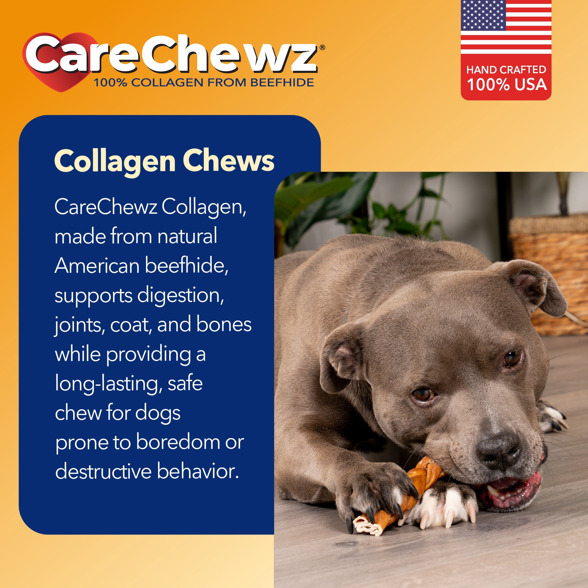 Pet Factory CareChewz Collagen 6-7" Skinny Braided Sticks Dog Chew Treats - Chicken Flavor, 15 Count/1 Pack