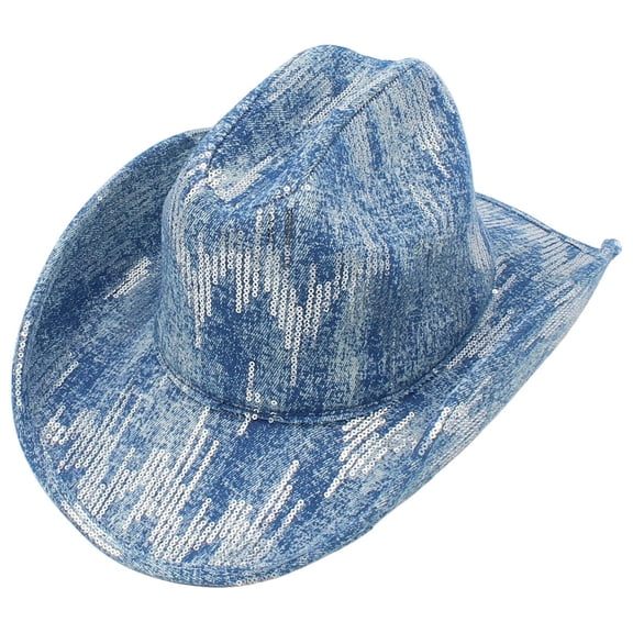 Fashion Flat Top Sequin Cowboy Hat For Outdoor Travel And Street Style Dress Wear