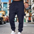 thumbnail image 2 of Men’s Heavyweight Cargo Sweatpants Elastic Waist Baggy Plaid Texture Jogger Trousers Fall Winter, 2 of 7