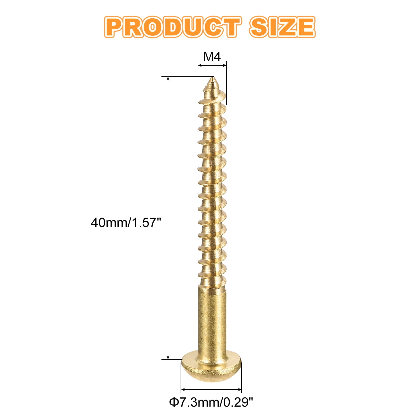 Wood Screws M4 x 40mm Slotted Round Head Copper Self-Tapping Screw 100 Pcs