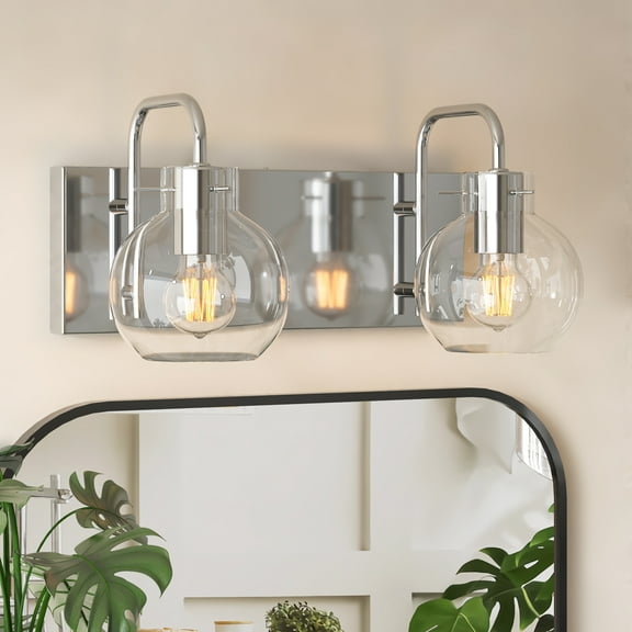 2-Light Bathroom Vanity Light, Modern Brushed Gold Wall Sconce with Clear Glass